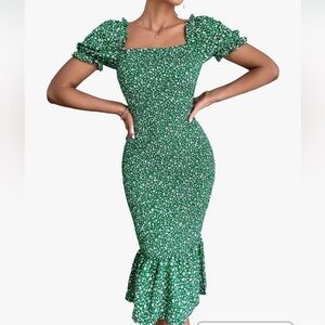 Pretty Garden-Green Flower Dress